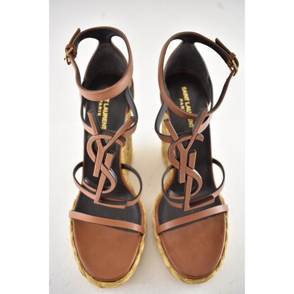 Saint Laurent YSL Logo Cassandra 105 Ankle Strap Espadrille Wedge Sandal Heel 41 - Picture 9 of 16